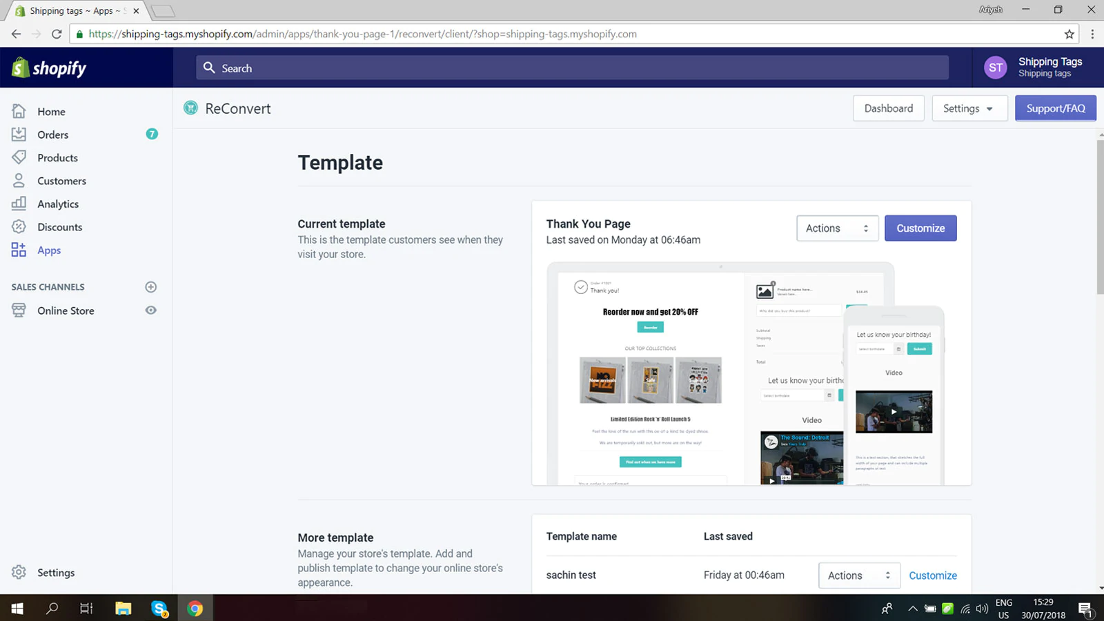 Shopify thank you page