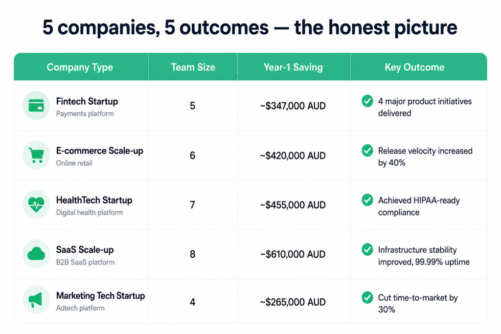 Summary results 5 Australian startups offshore development Vietnam